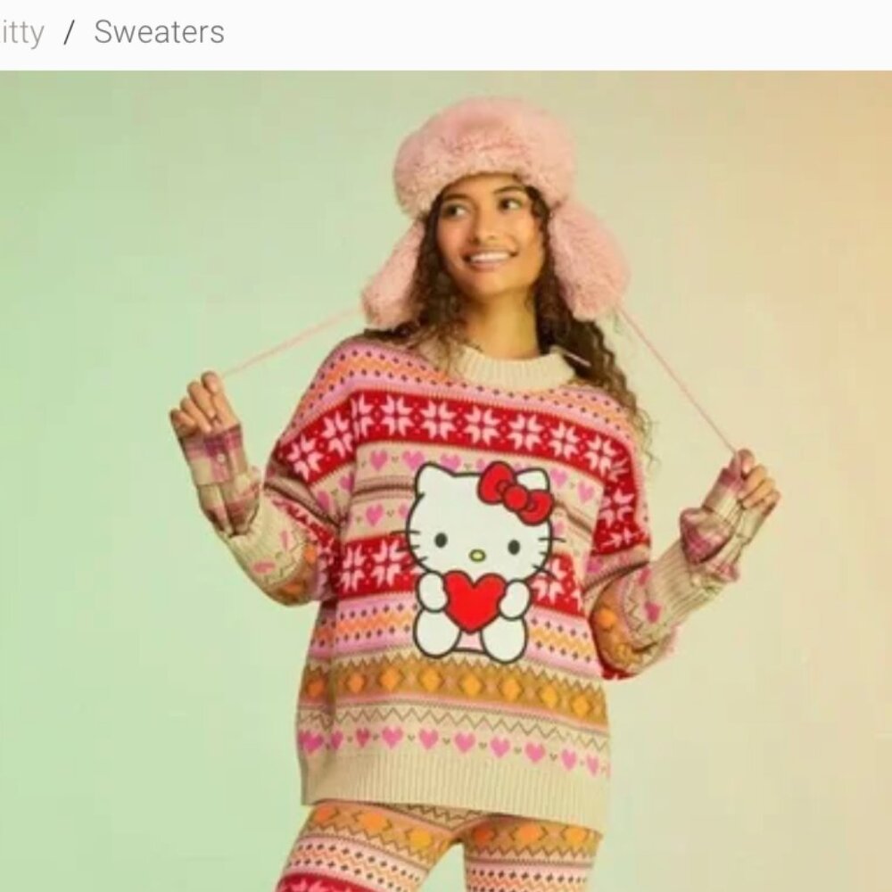 FOREVER 21 x HELLO KITTY Friends Fair Isle Knit Sweater size large